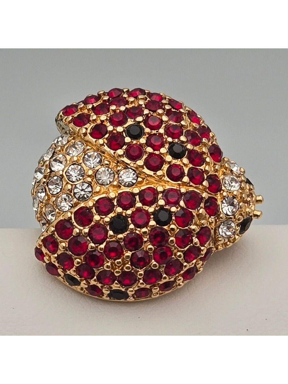 Monet Ladybug Rhinestone Brooch Vintage Gold Tone Excellent Estate Sale